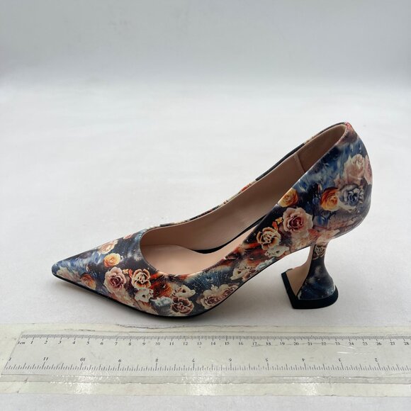 YDN Blue Flower Pointed Toe Slip on Pumps Special High Heel Shoe for Party Lady - Picture 3 of 9